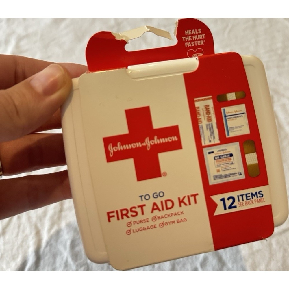 Johnson & Johnson ToGo First Aid Kit 12 Items Portable Durable W/ Plastic Case